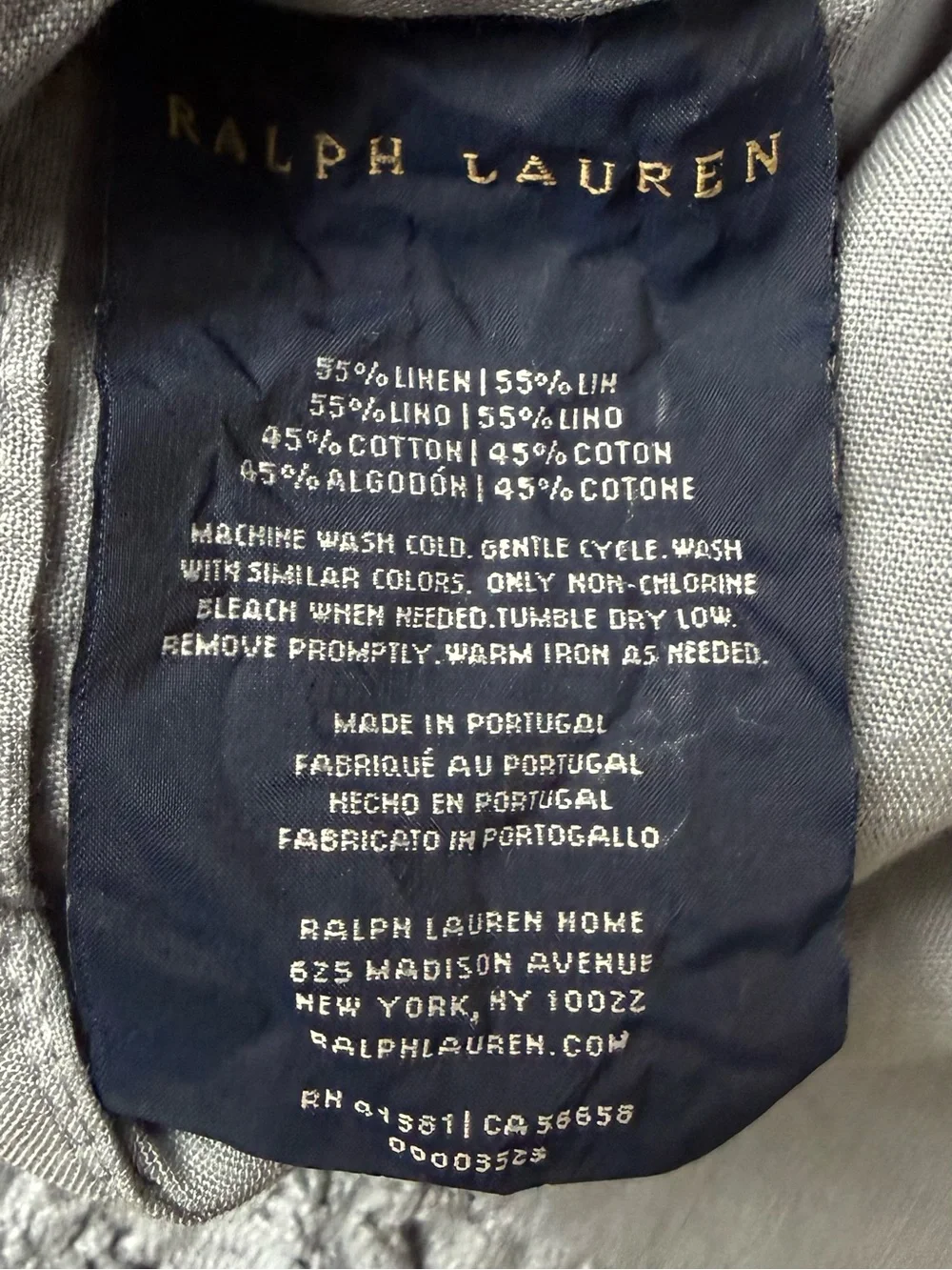 Two Ralph Lauren Home Euro Pillow Sham 26x26 Blue Ruffled Lace Trim Button Linen